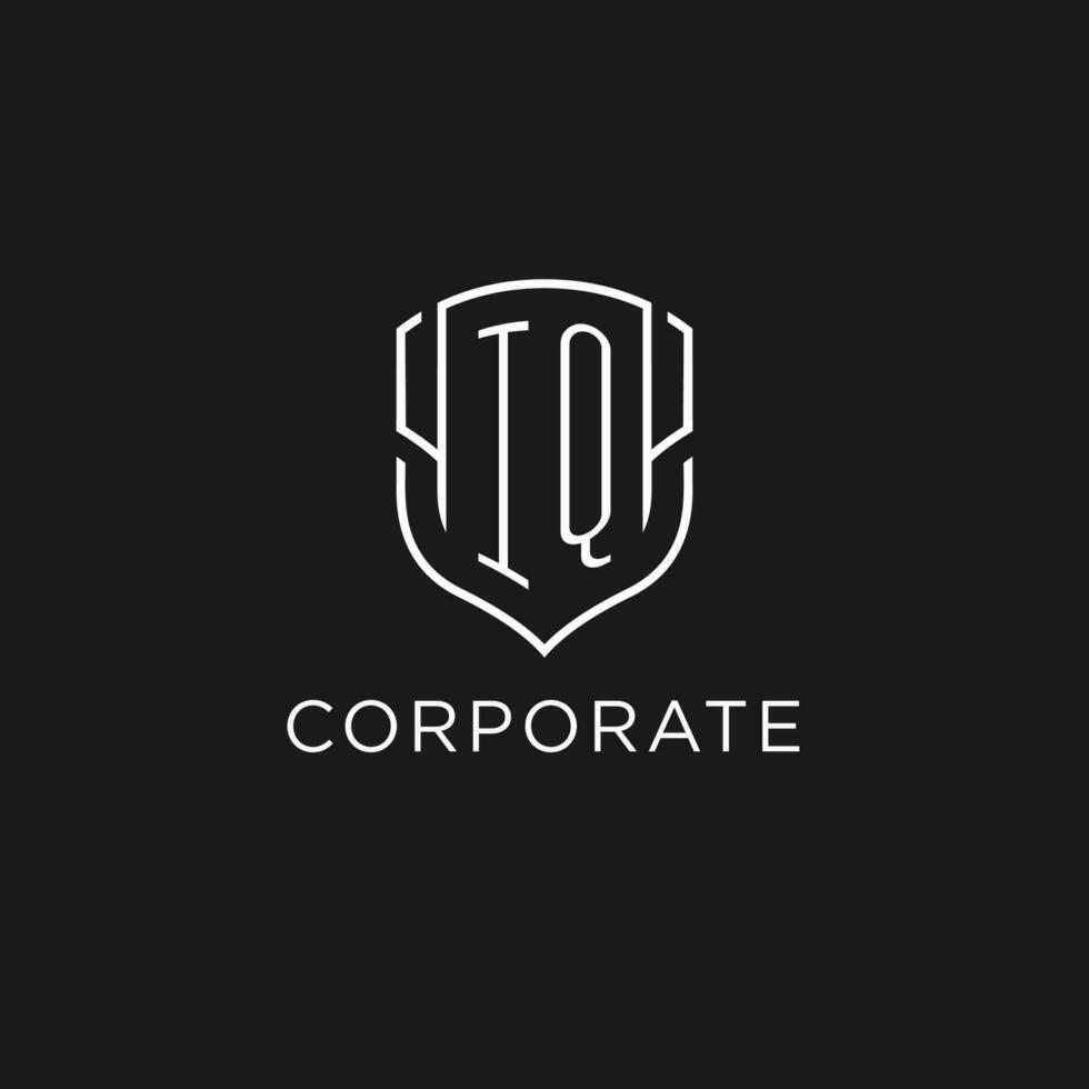 Initial IQ logo monoline shield icon shape with luxury style vector