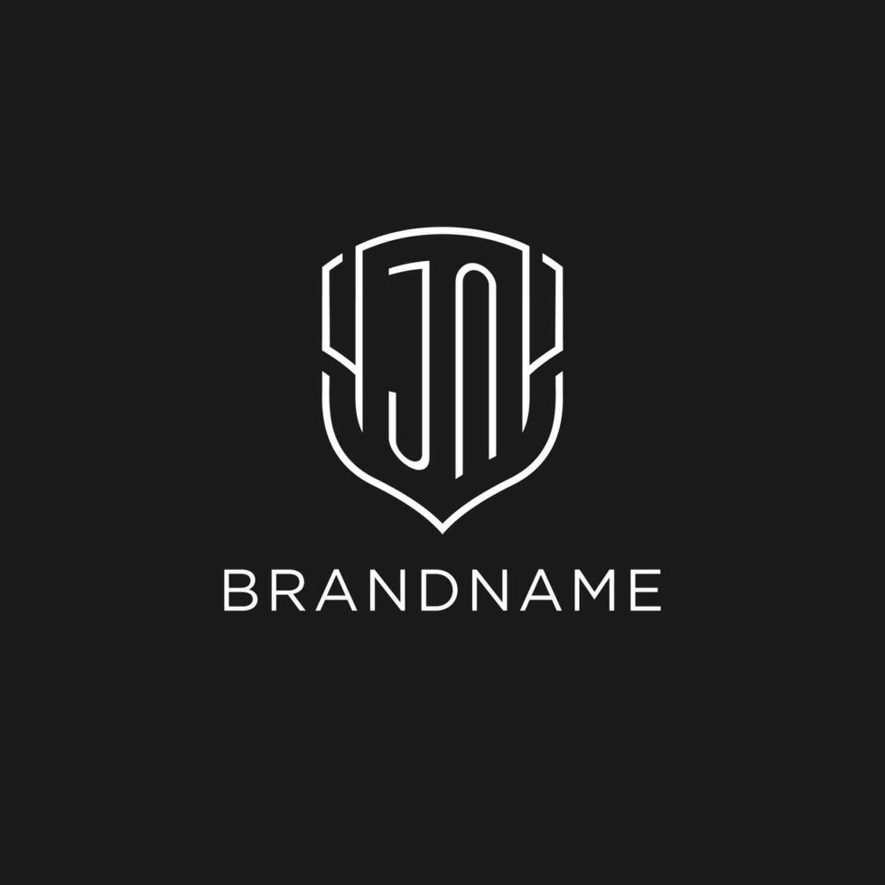 Initial JN logo monoline shield icon shape with luxury style vector