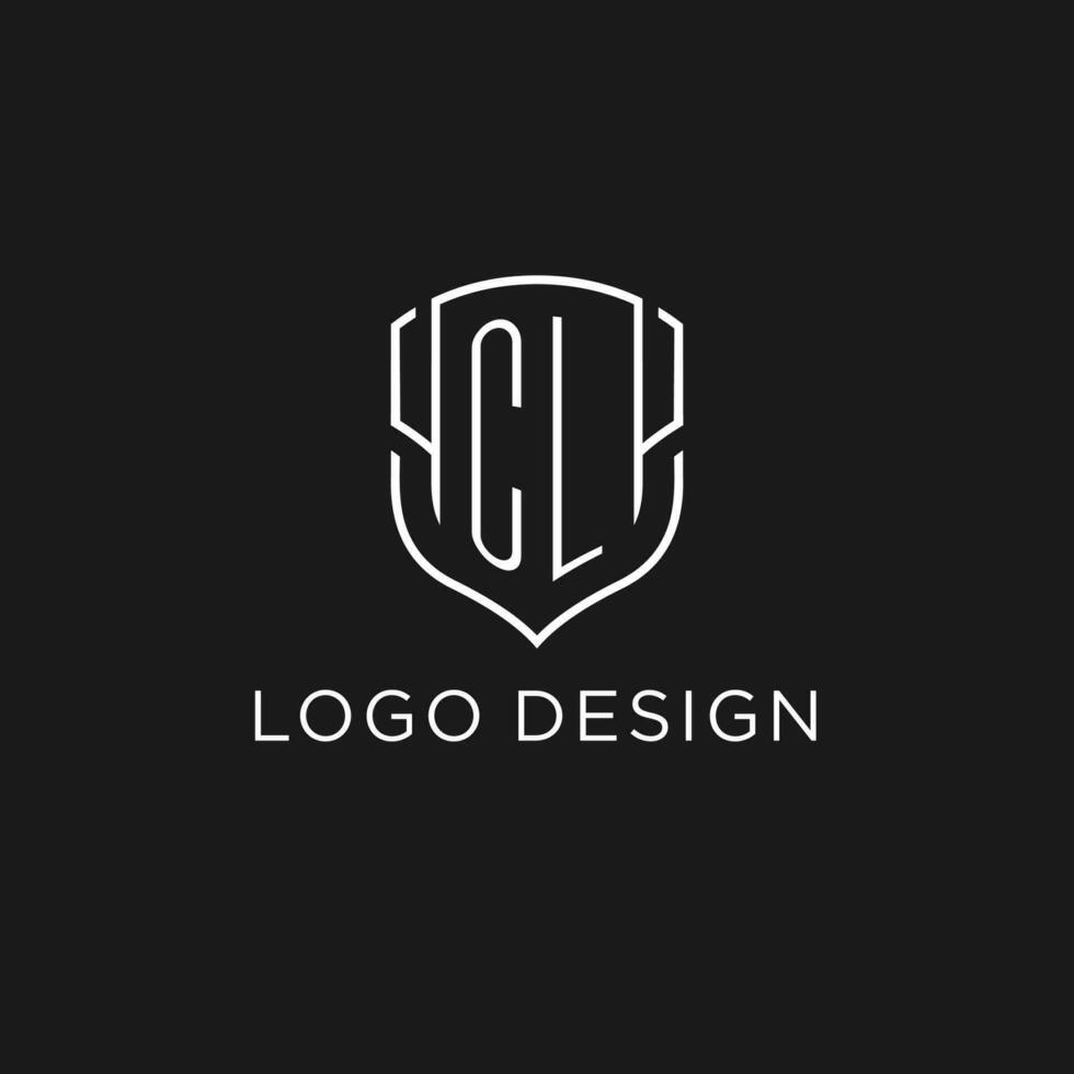 Initial CL logo monoline shield icon shape with luxury style vector