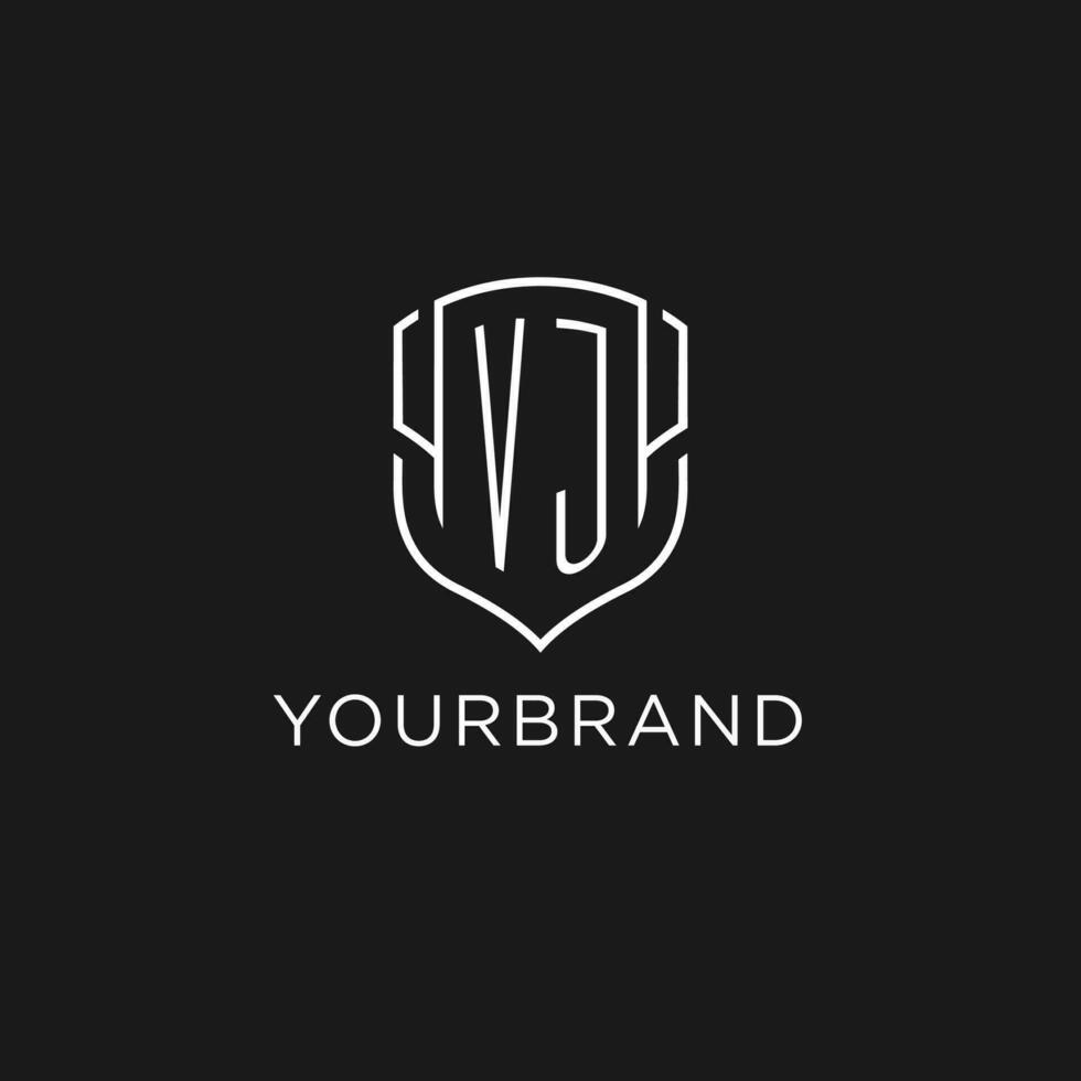 Initial VJ logo monoline shield icon shape with luxury style vector