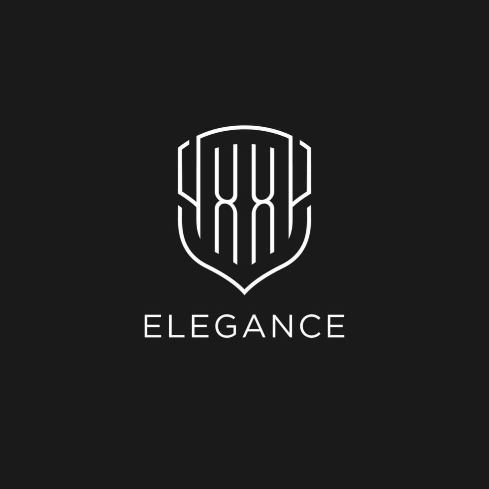 Initial XX logo monoline shield icon shape with luxury style vector
