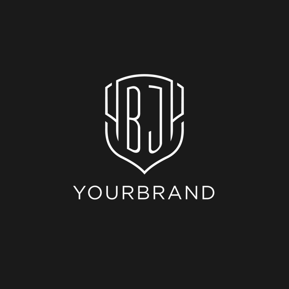 Initial BJ logo monoline shield icon shape with luxury style vector