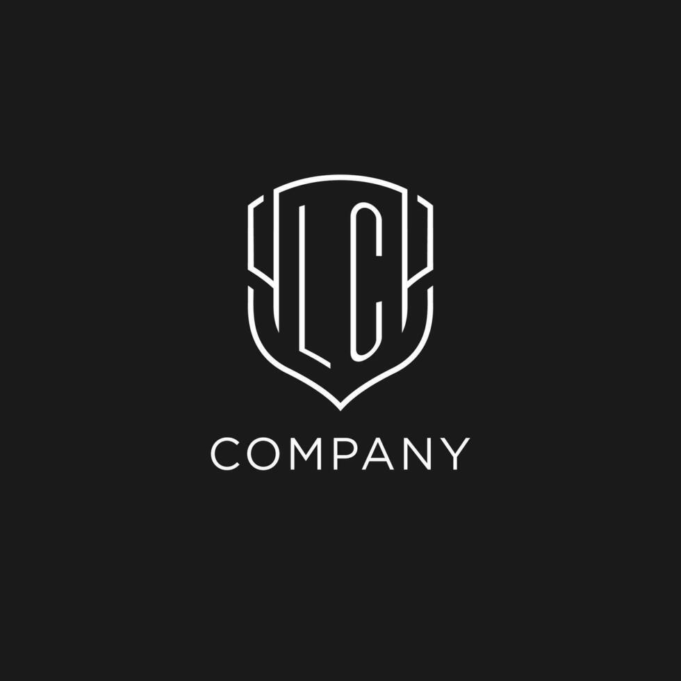 Initial LC logo monoline shield icon shape with luxury style vector