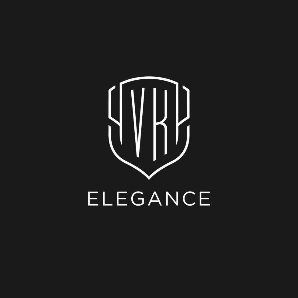 Initial VK logo monoline shield icon shape with luxury style vector