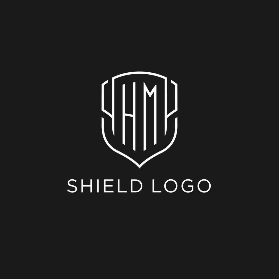 Initial HM logo monoline shield icon shape with luxury style vector