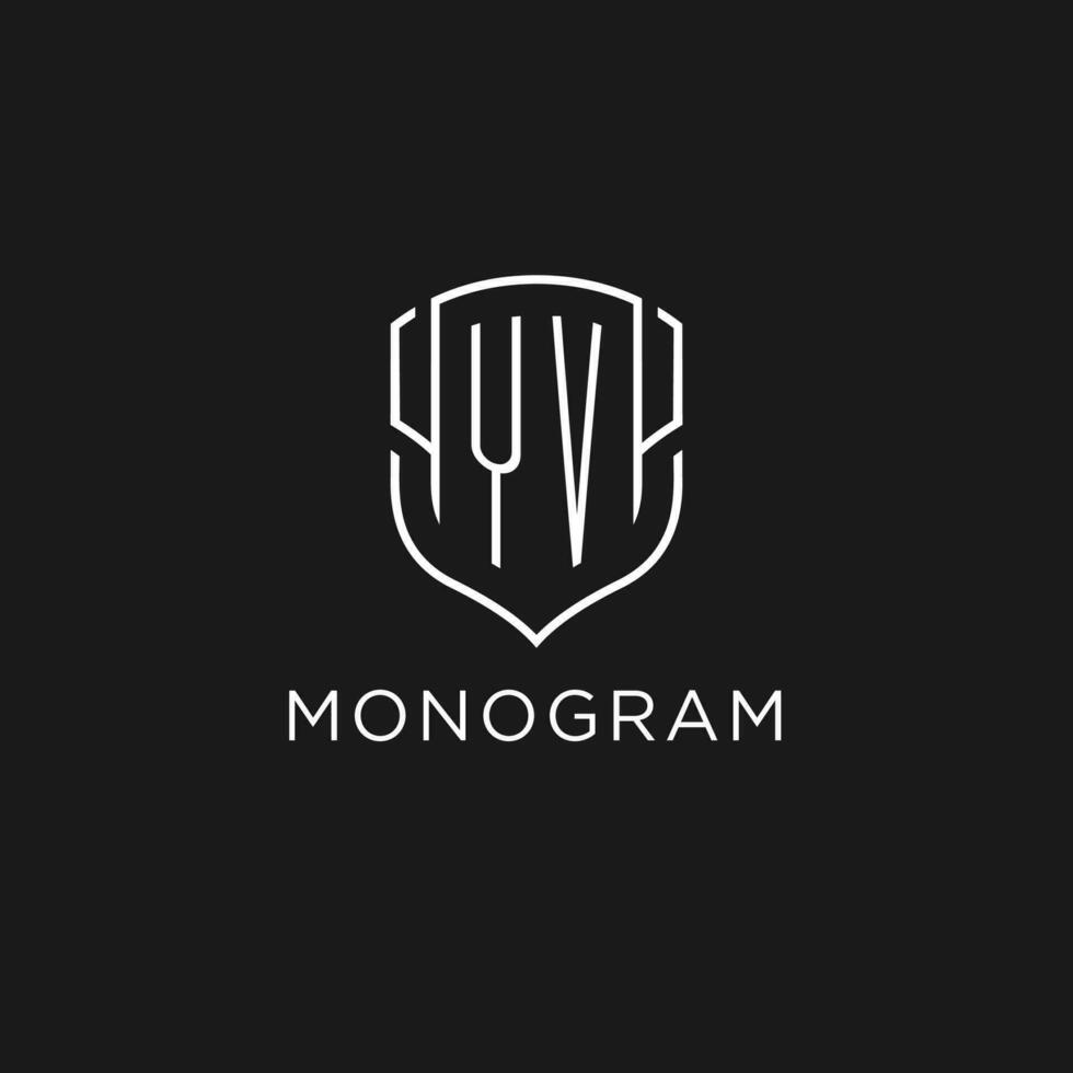 Initial YV logo monoline shield icon shape with luxury style vector