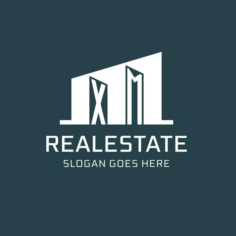 Initial XM logo for real estate with simple building icon design ideas vector