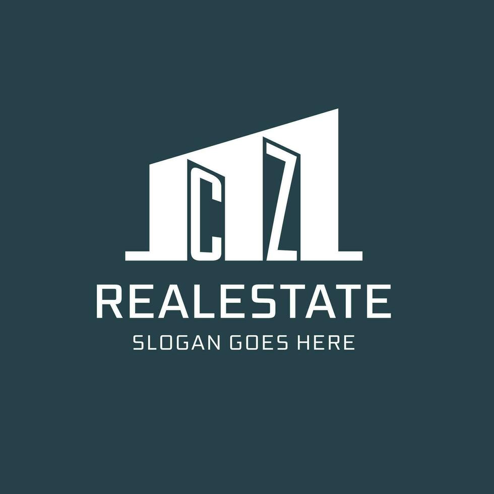 Initial CZ logo for real estate with simple building icon design ideas vector
