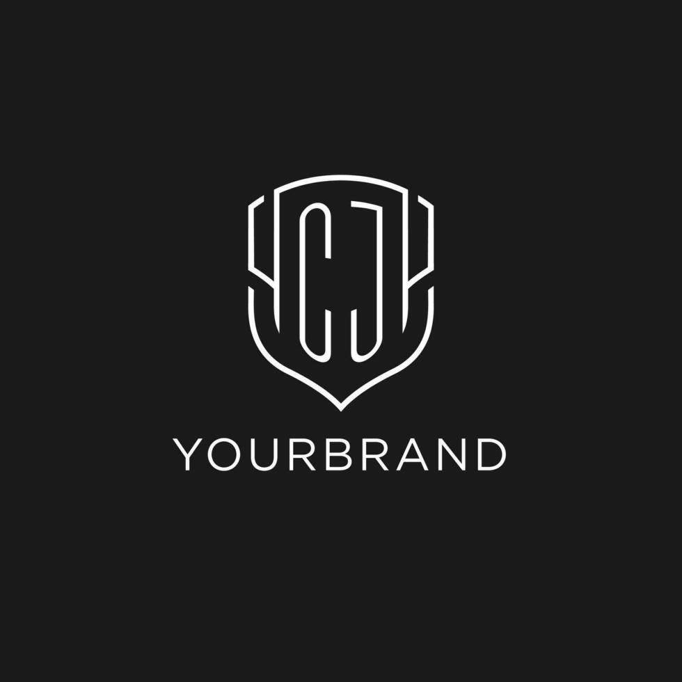 Initial CJ logo monoline shield icon shape with luxury style vector