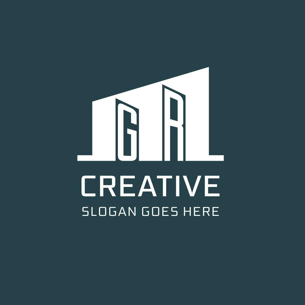 Initial GR logo for real estate with simple building icon design ideas vector