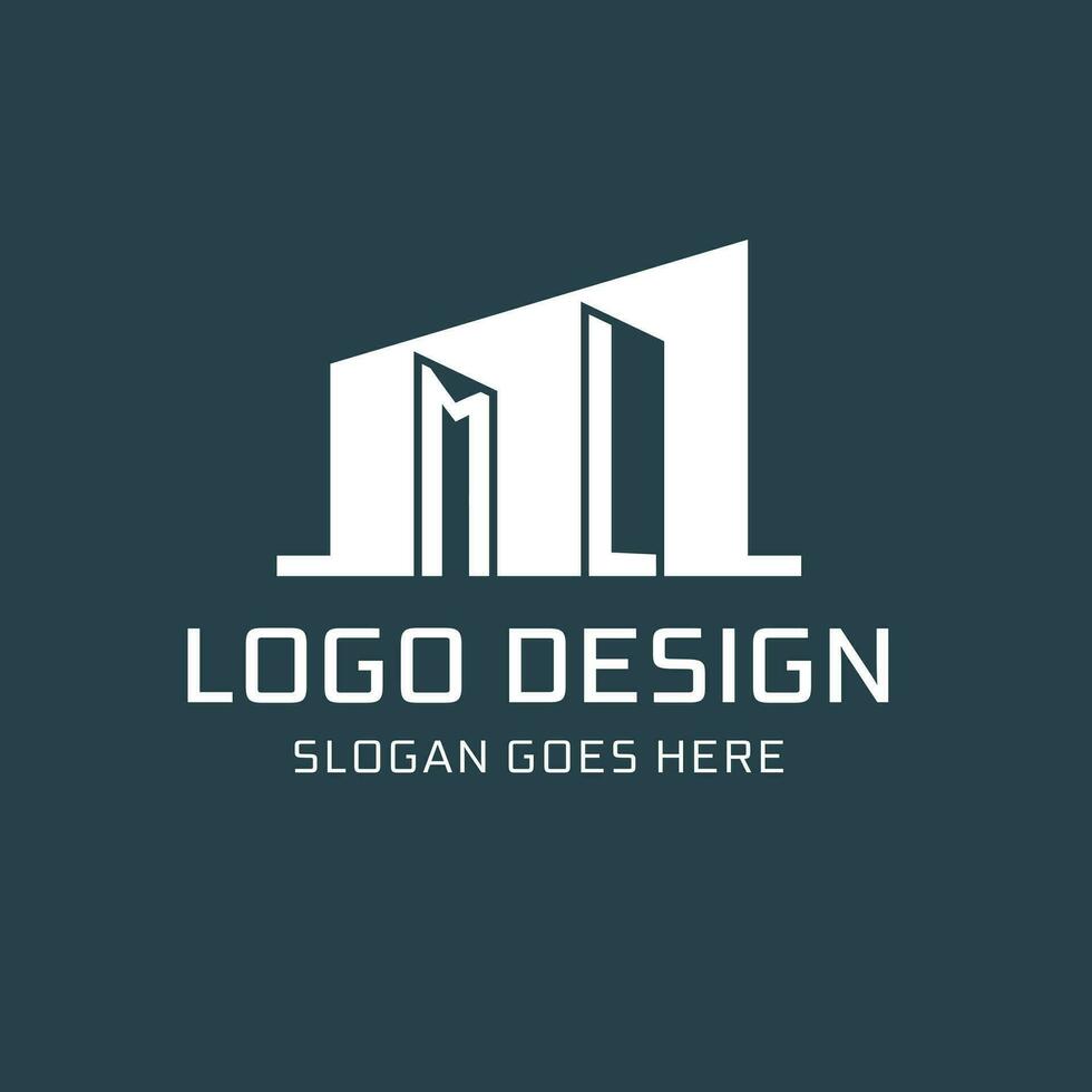 Initial ML logo for real estate with simple building icon design ideas vector