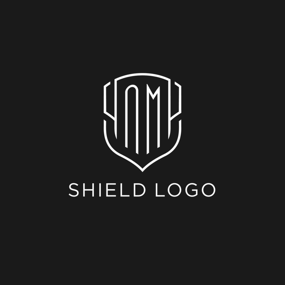 Initial NM logo monoline shield icon shape with luxury style vector