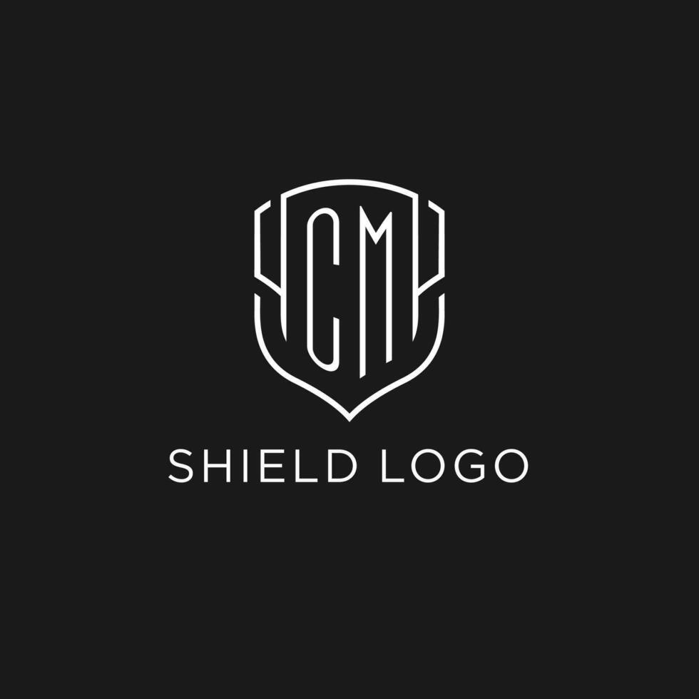 Initial CM logo monoline shield icon shape with luxury style vector