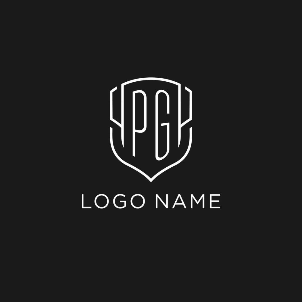 Initial PG logo monoline shield icon shape with luxury style vector