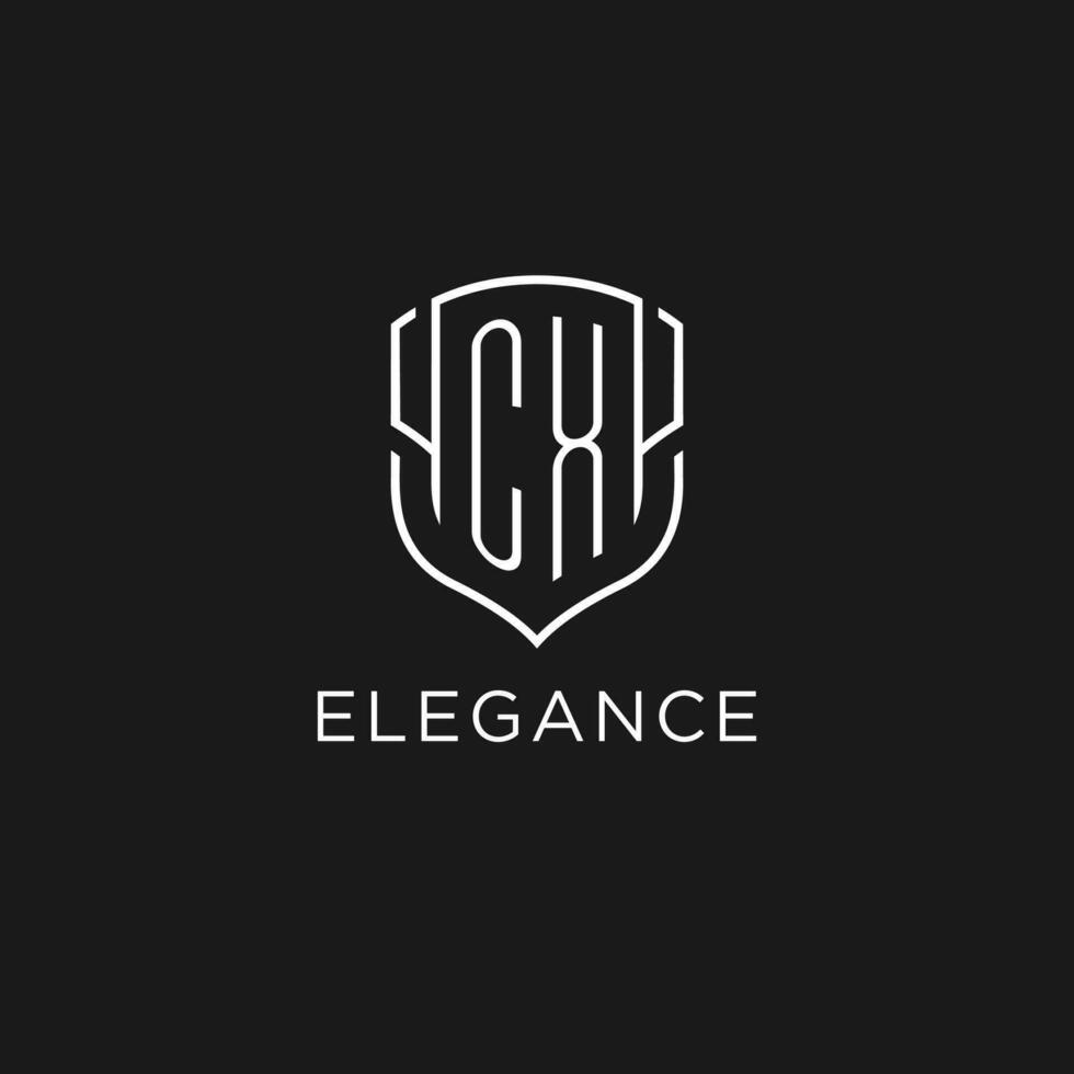 Initial CX logo monoline shield icon shape with luxury style vector
