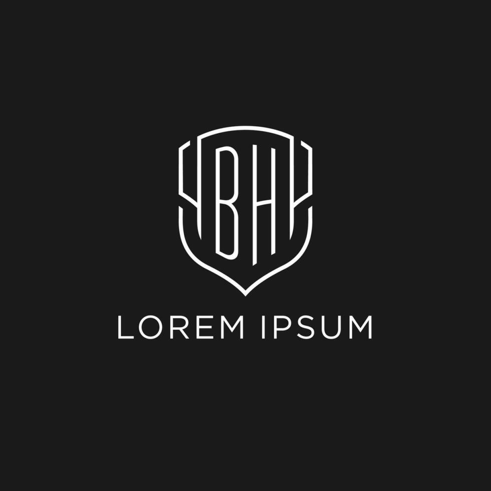 Initial BH logo monoline shield icon shape with luxury style vector