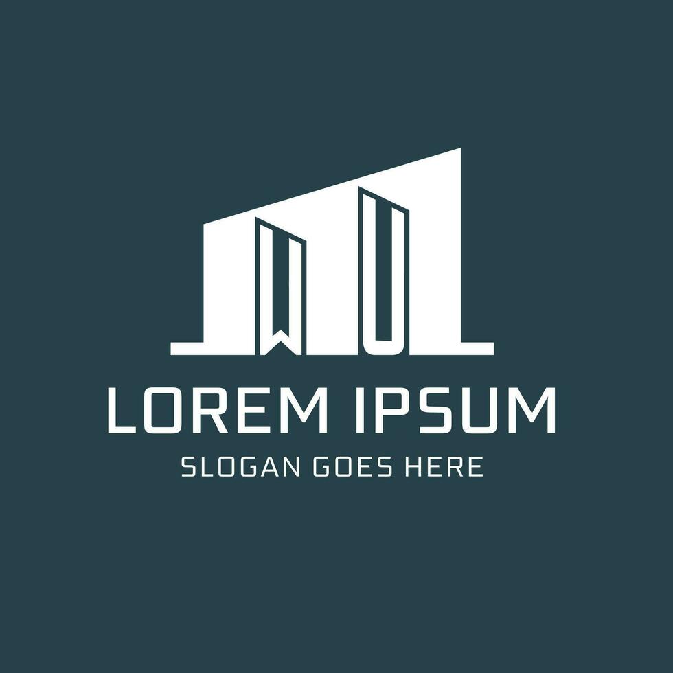 Initial WU logo for real estate with simple building icon design ideas vector