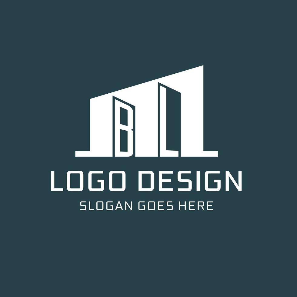 Initial BL logo for real estate with simple building icon design ideas vector