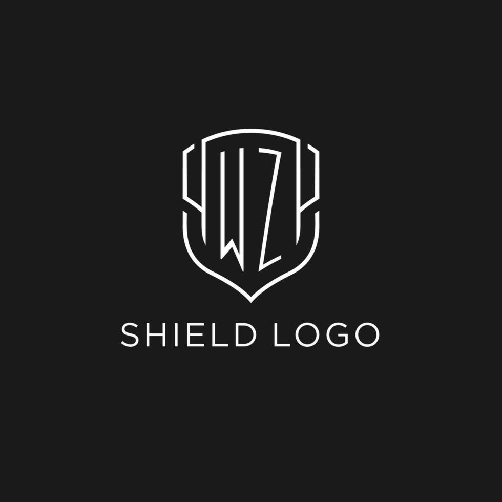 Initial WZ logo monoline shield icon shape with luxury style vector