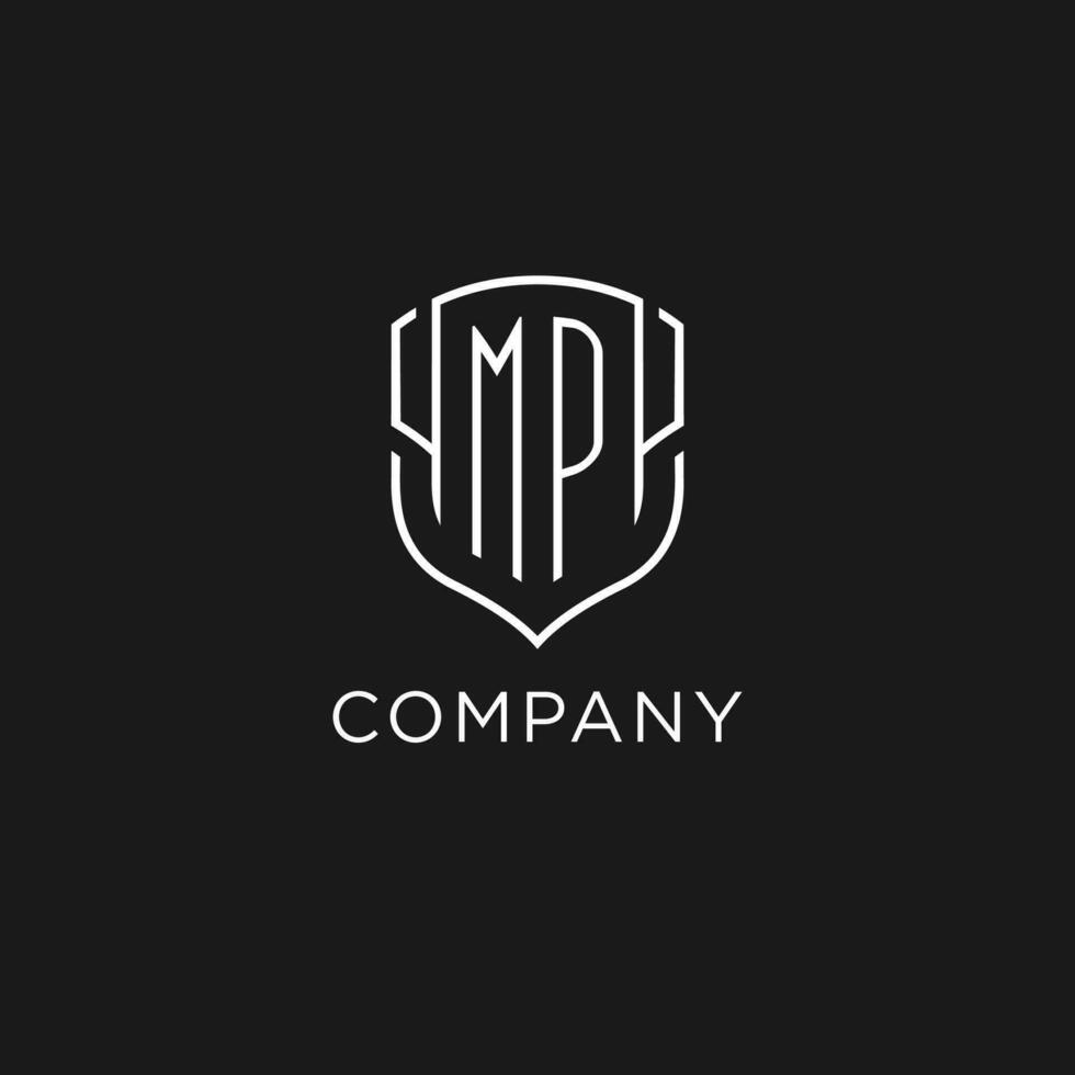 Initial MP logo monoline shield icon shape with luxury style vector