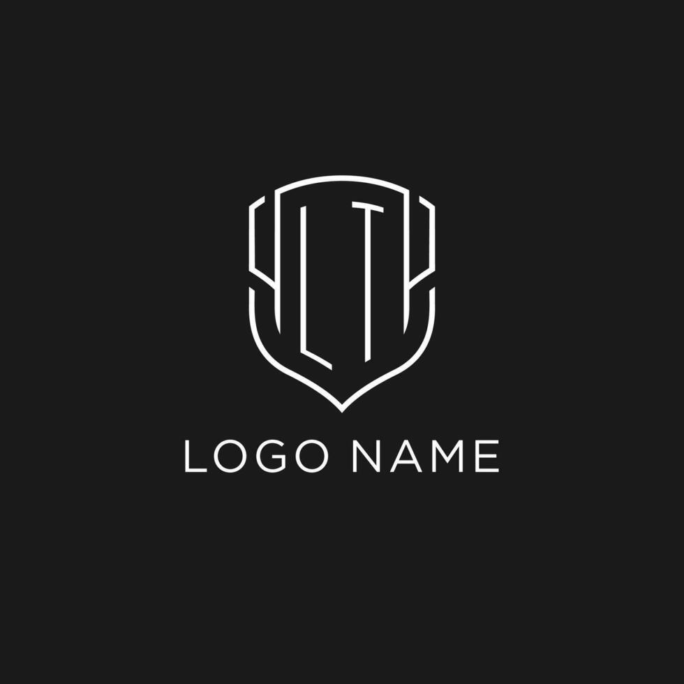 Initial LT logo monoline shield icon shape with luxury style vector