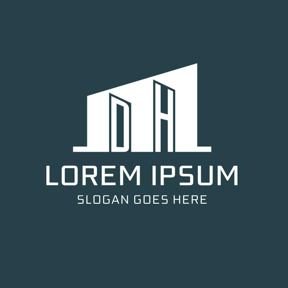 Initial DH logo for real estate with simple building icon design ideas vector