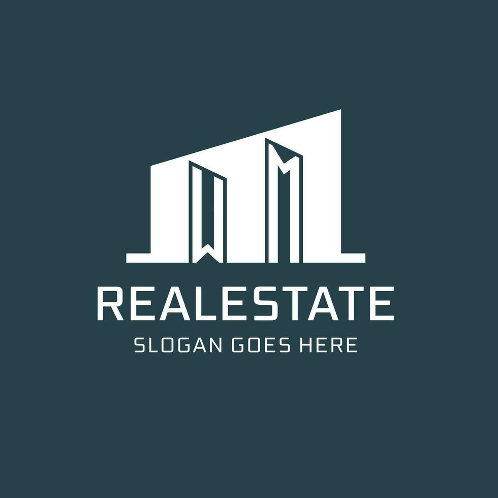Initial WM logo for real estate with simple building icon design ideas vector