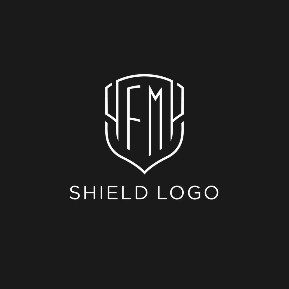 Initial FM logo monoline shield icon shape with luxury style vector