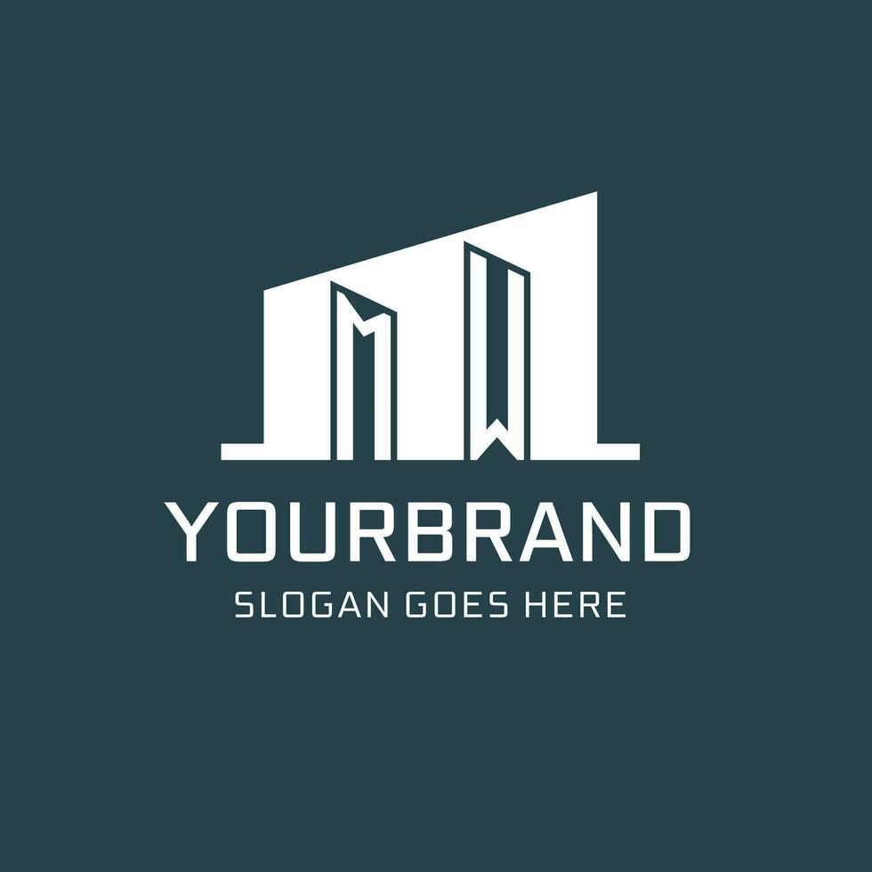Initial MW logo for real estate with simple building icon design ideas vector
