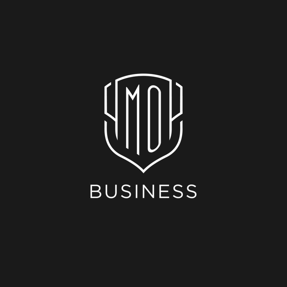 Initial MO logo monoline shield icon shape with luxury style vector