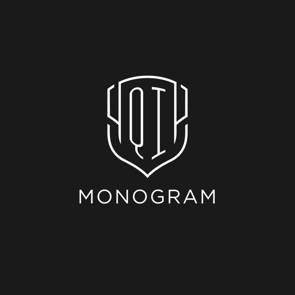 Initial QI logo monoline shield icon shape with luxury style vector