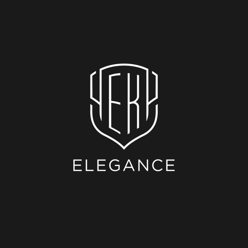Initial EK logo monoline shield icon shape with luxury style vector
