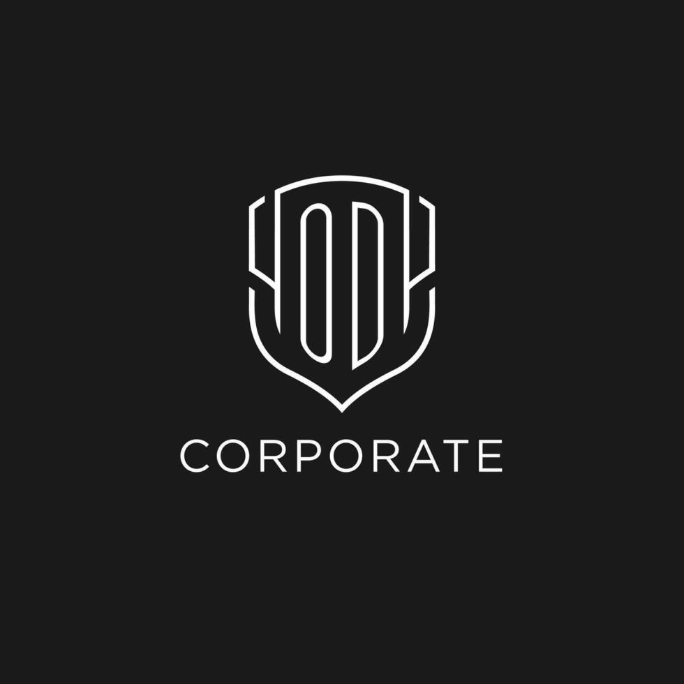 Initial OD logo monoline shield icon shape with luxury style vector