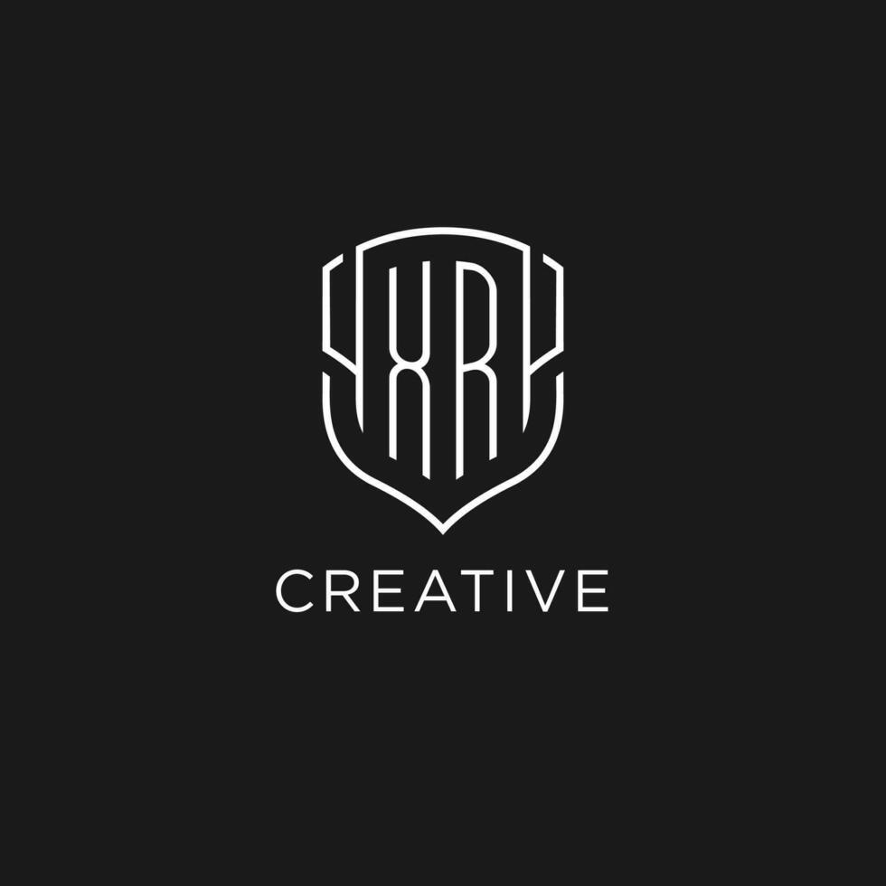Initial XR logo monoline shield icon shape with luxury style vector