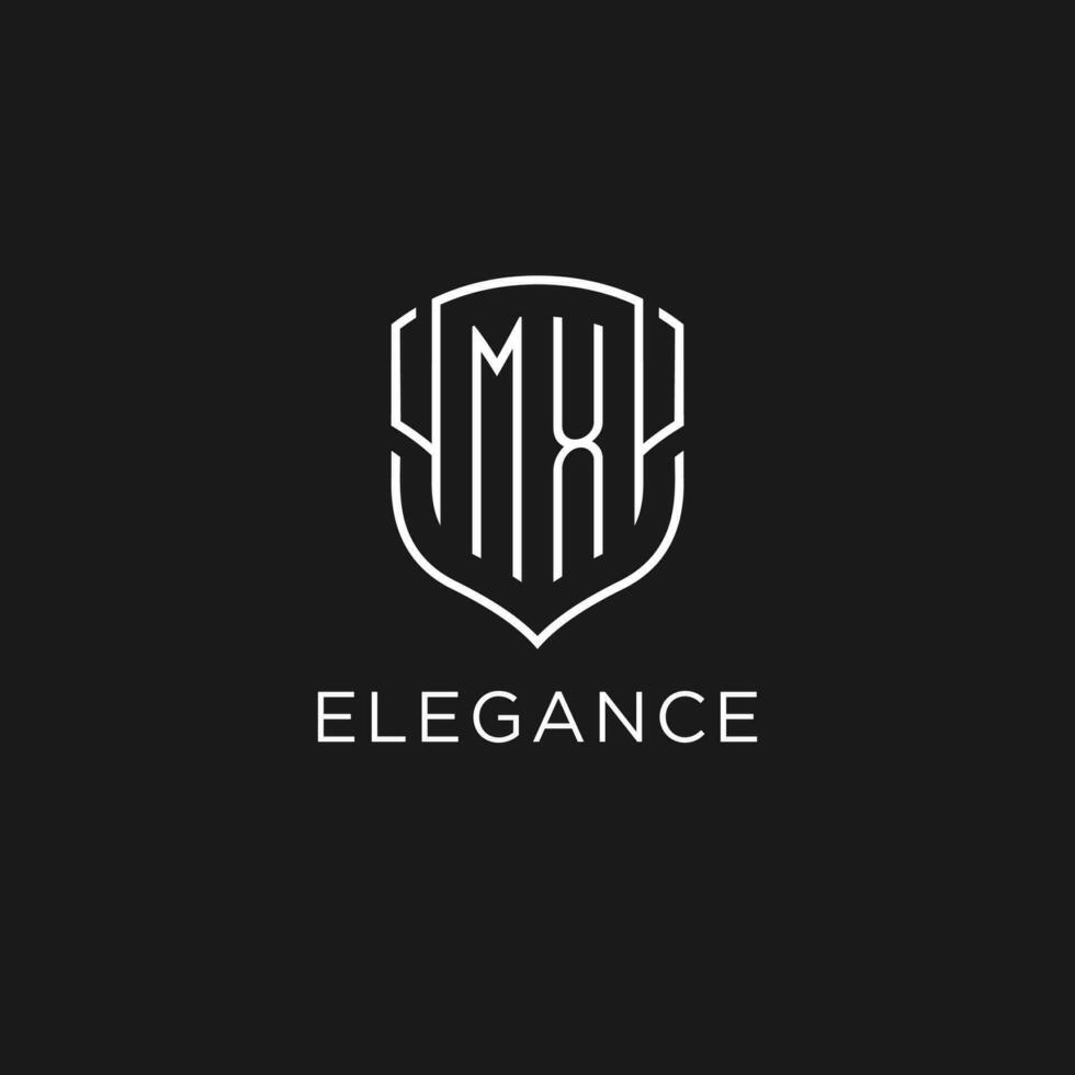 Initial MX logo monoline shield icon shape with luxury style vector