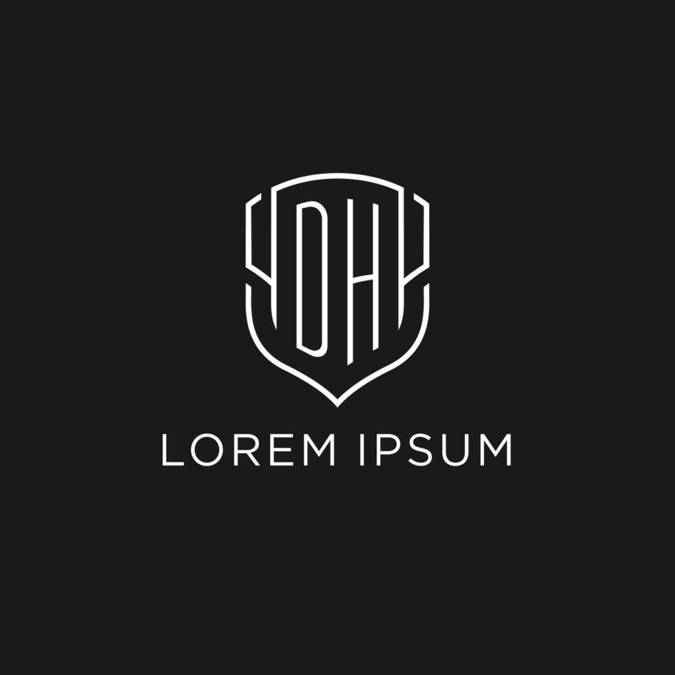 Initial DH logo monoline shield icon shape with luxury style vector