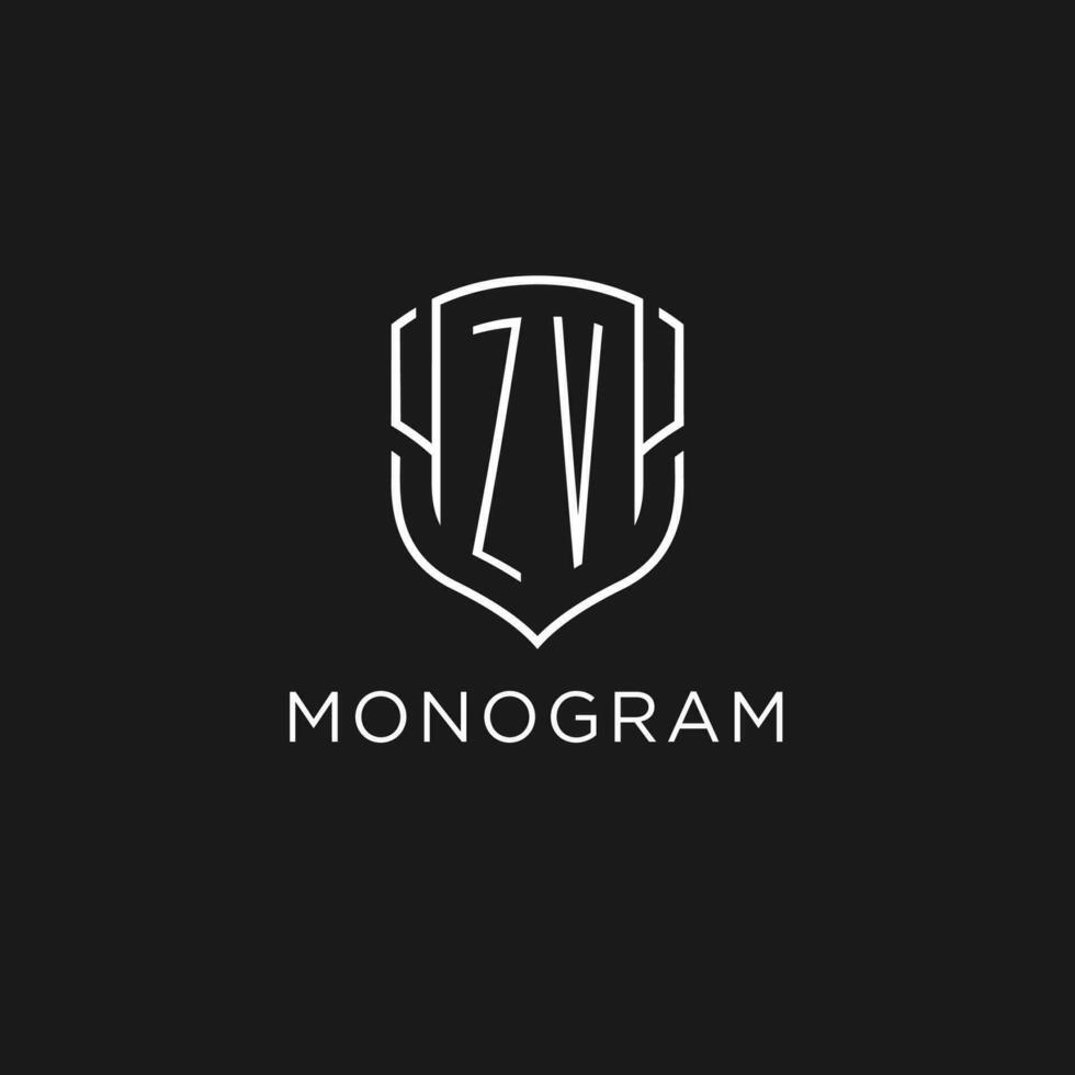 Initial ZV logo monoline shield icon shape with luxury style vector