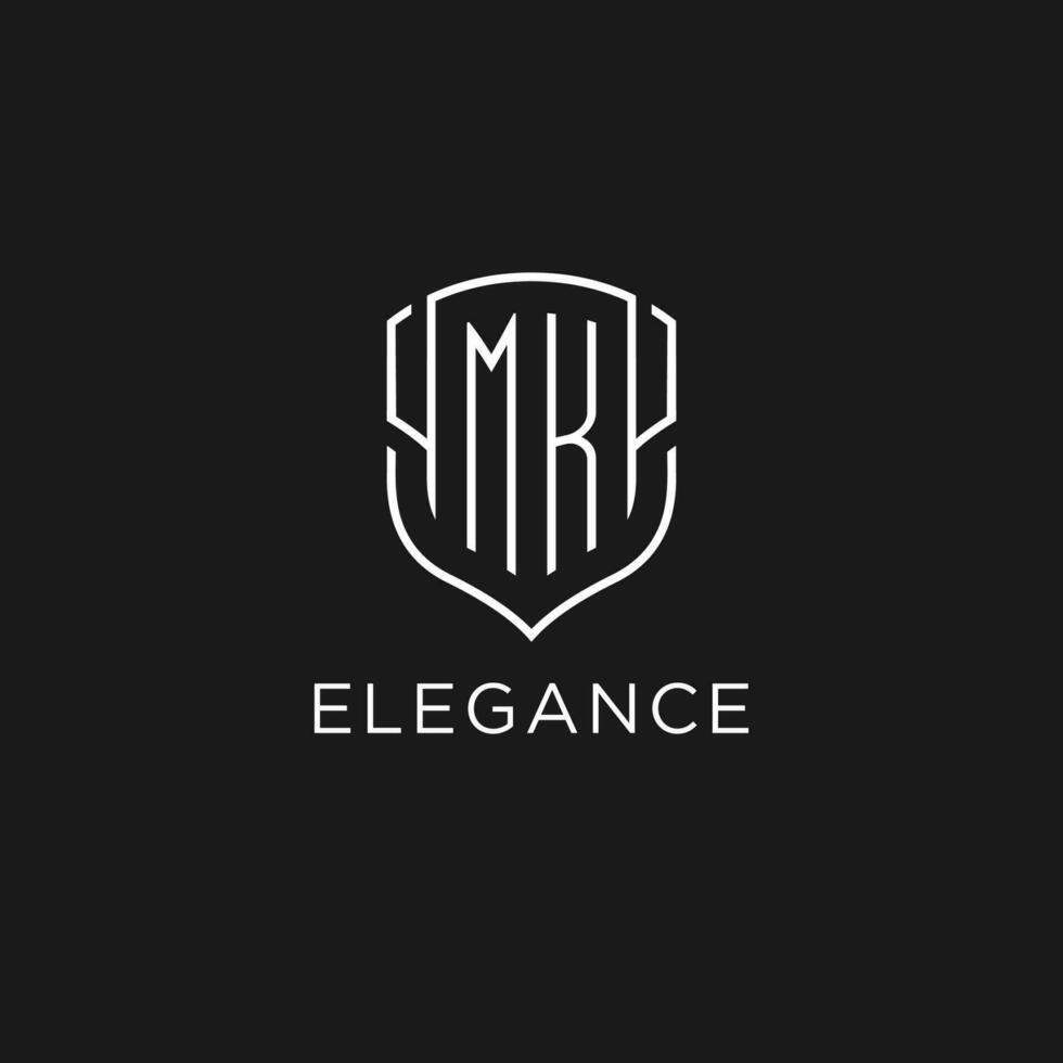 Initial MK logo monoline shield icon shape with luxury style vector