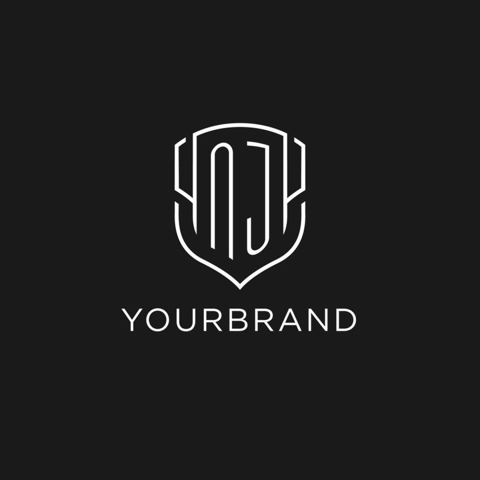 Initial NJ logo monoline shield icon shape with luxury style vector