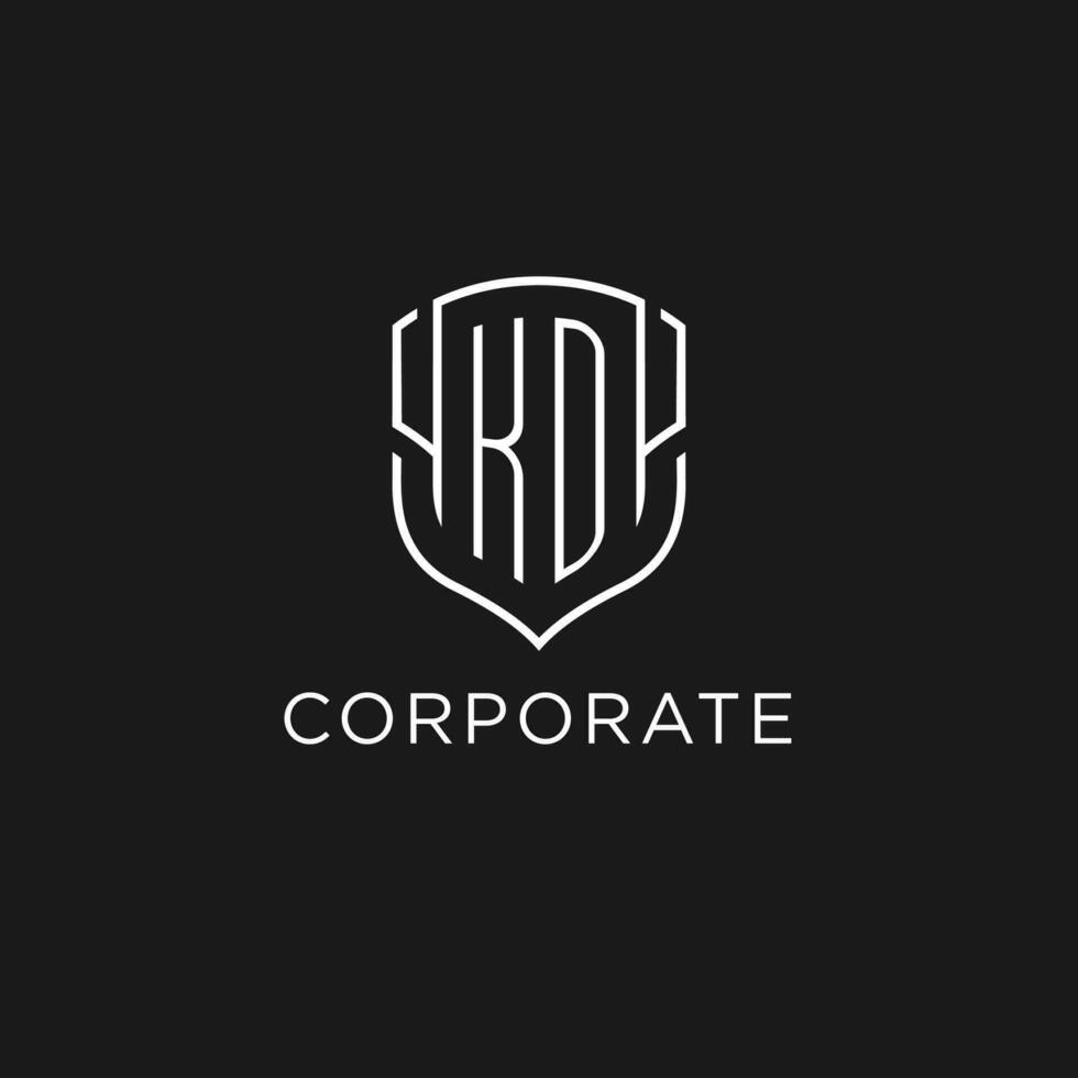 Initial KD logo monoline shield icon shape with luxury style vector
