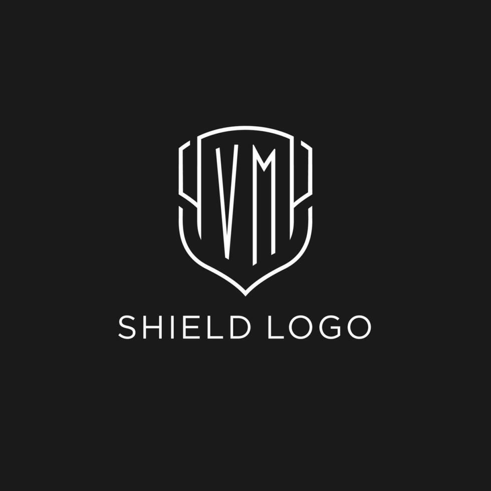 Initial VM logo monoline shield icon shape with luxury style vector