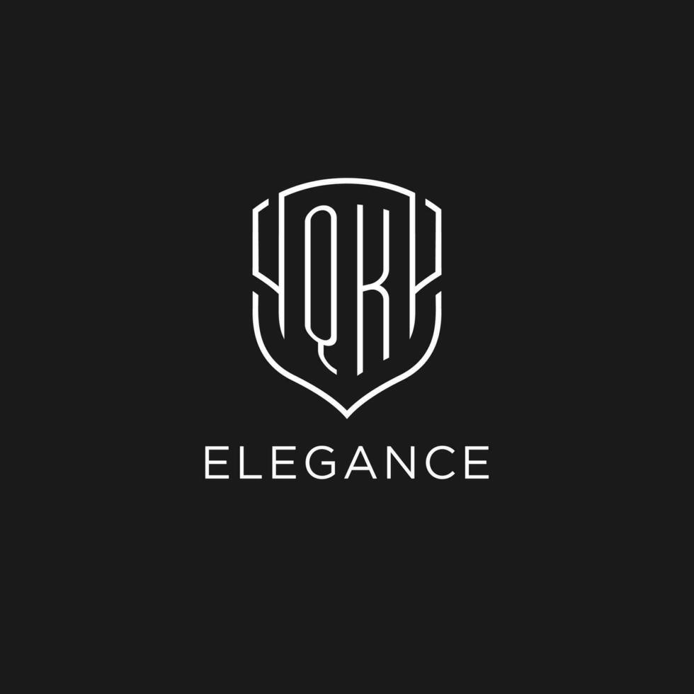 Initial QK logo monoline shield icon shape with luxury style vector