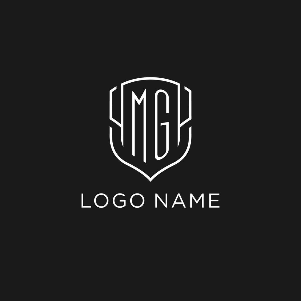 Initial MG logo monoline shield icon shape with luxury style vector