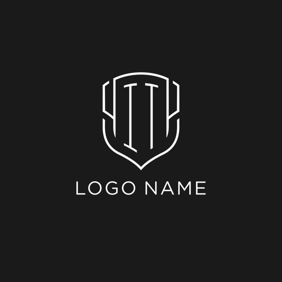 Initial IT logo monoline shield icon shape with luxury style vector