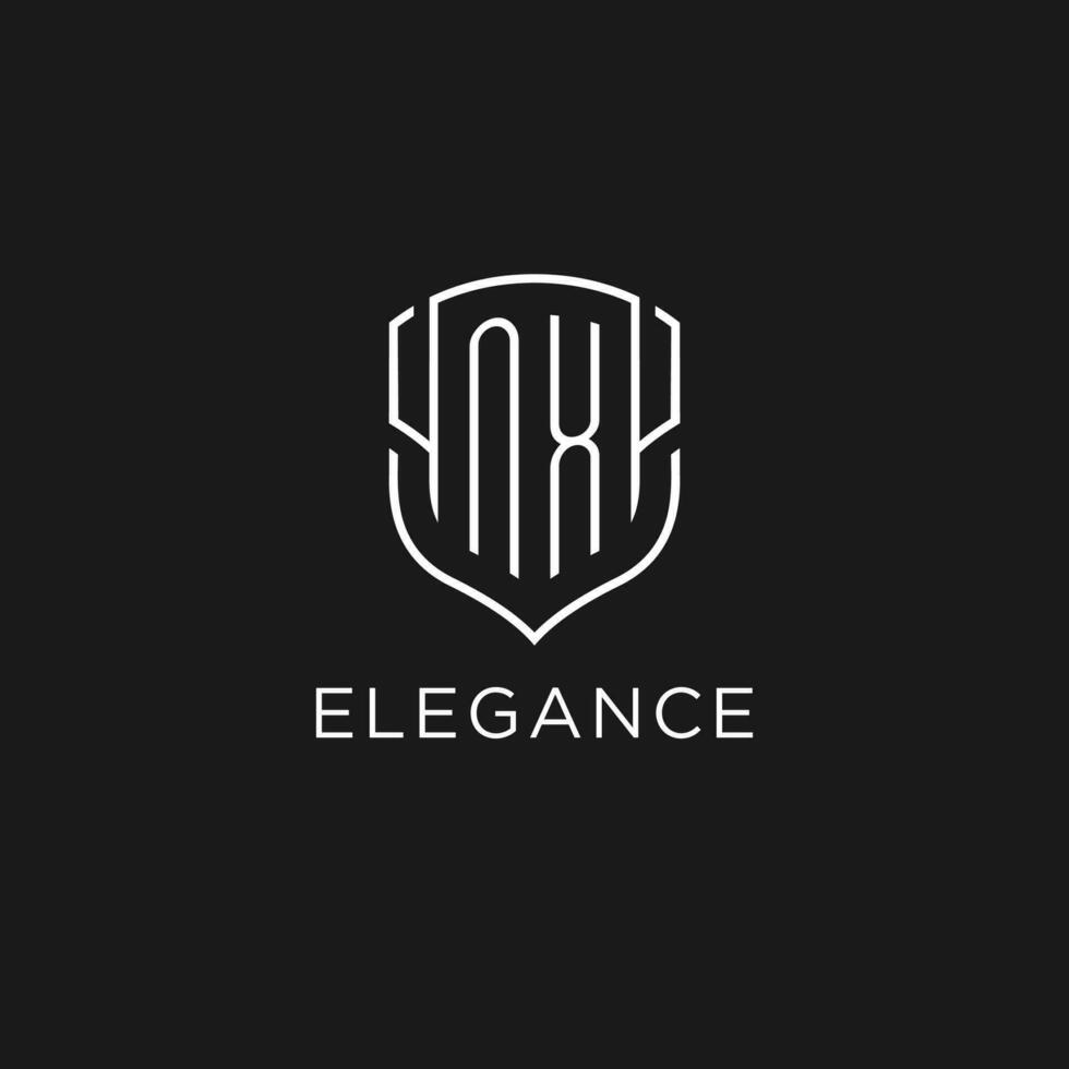 Initial NX logo monoline shield icon shape with luxury style vector