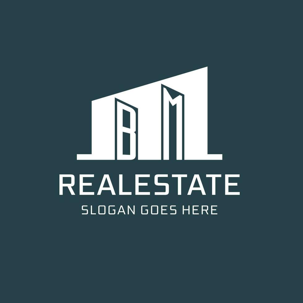 Initial BM logo for real estate with simple building icon design ideas vector