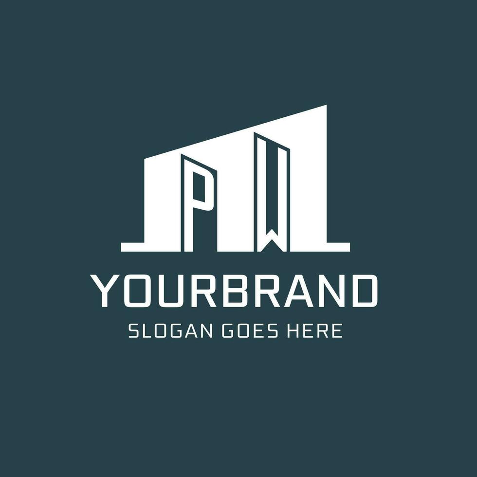 Initial PW logo for real estate with simple building icon design ideas vector