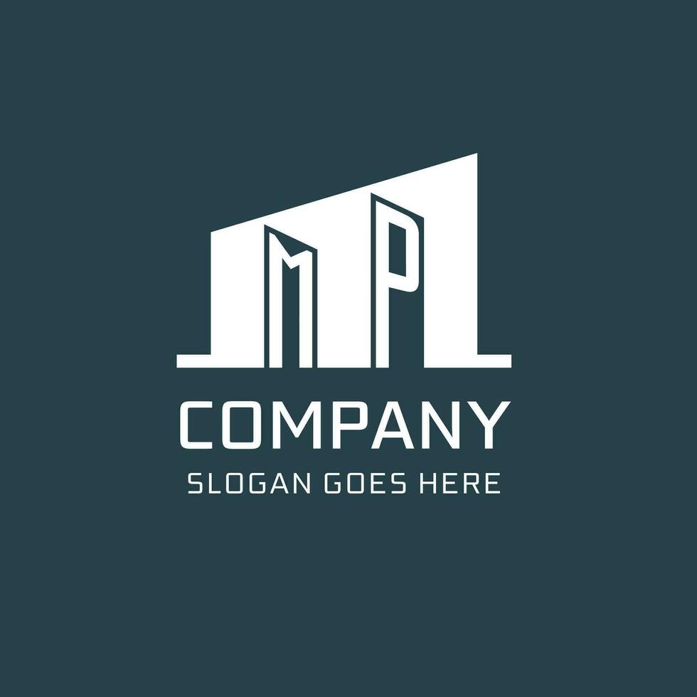 Initial MP logo for real estate with simple building icon design ideas vector
