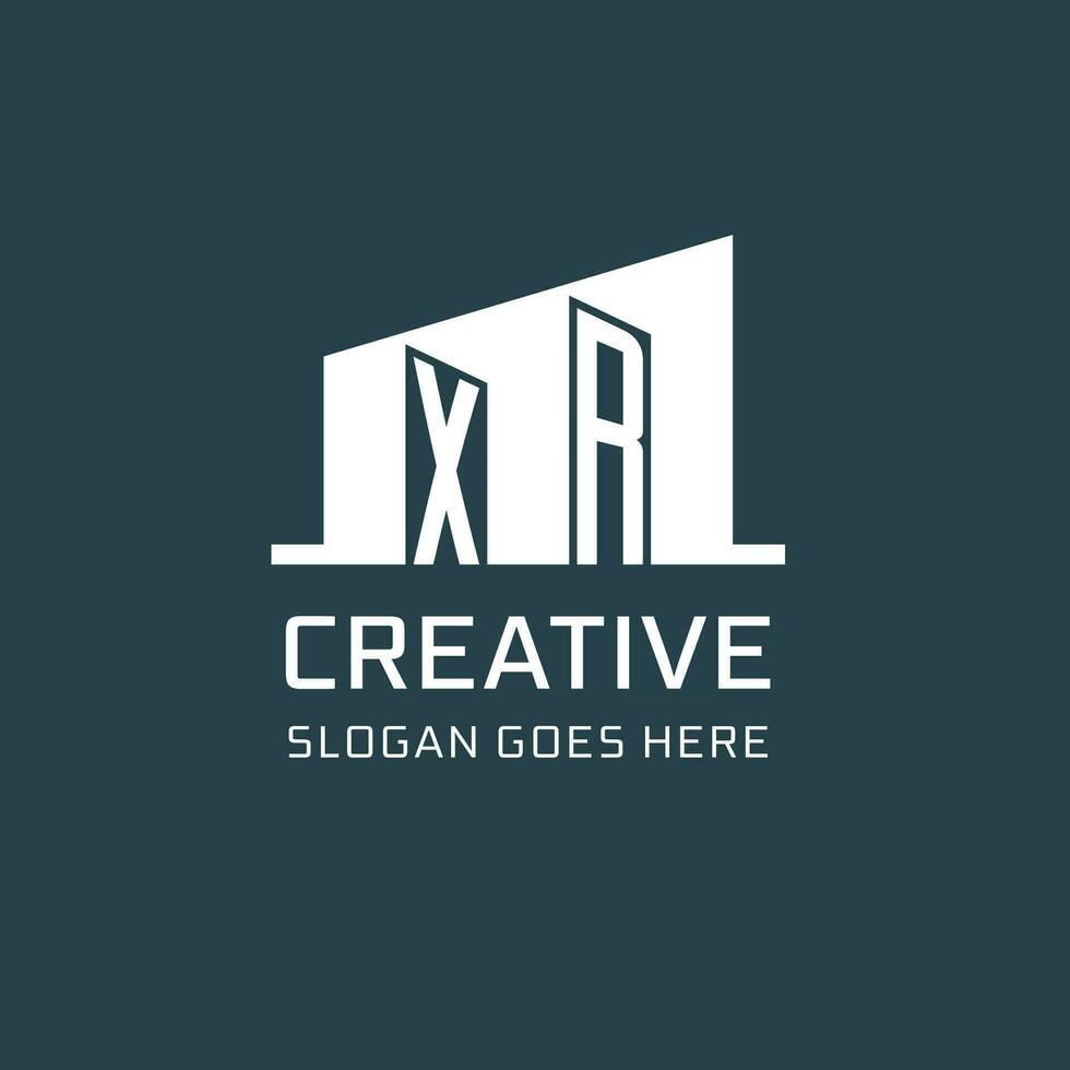 Initial XR logo for real estate with simple building icon design ideas vector