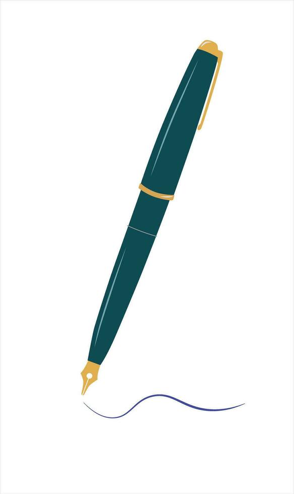 Fountain pen vector illustration.  Ink pen clip art. Back to school concept. Stationery, office supplies or school supplies vector. Flat vector in cartoon style isolated on white background.